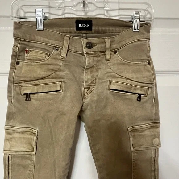 HUDSON Cargo Pants Khaki‎ Tan Zipper Pockets Moto Style Womens Size 23 - Picture 3 of 10
